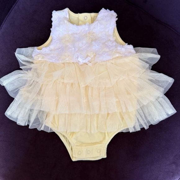 Little Me Other - Little Me Yellow and White Baby Dress with Floral Details size 6 months